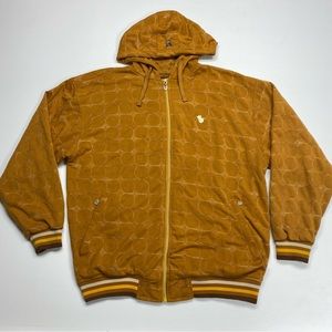 Y2K Barefox Oversized Gold Embroidered Geometric Full Zip Hoodie Sz 2XL